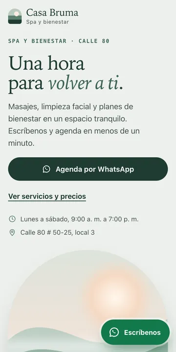 La misma página vista en un celular